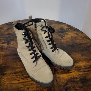 Men's Tan Suede Lace-Up Combat Boots